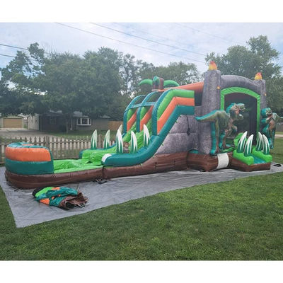 Jurassic Dinosaurs Commercial PVC Inflatable Bounce House with Slide With Blower