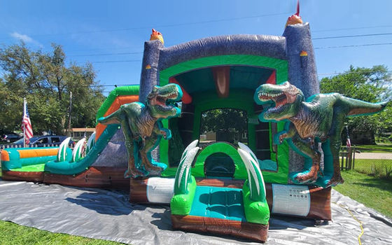 Jurassic Dinosaurs Commercial PVC Inflatable Bounce House with Slide With Blower