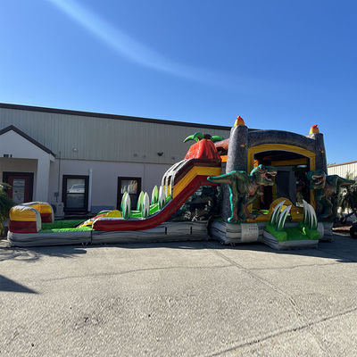 Jurassic Dinosaurs Commercial PVC Inflatable Bounce House with Slide With Blower