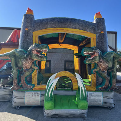Jurassic Dinosaurs Commercial PVC Inflatable Bounce House with Slide With Blower