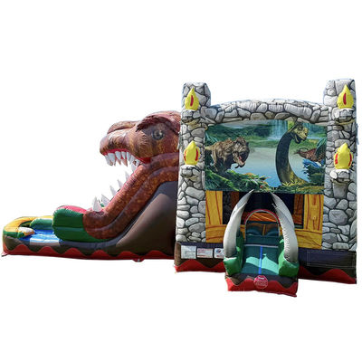Party Rentals Must-Have Customize Accepted Jurassic Dinosaur Theme Commercial PVC Inflatable Bounce House with Slide