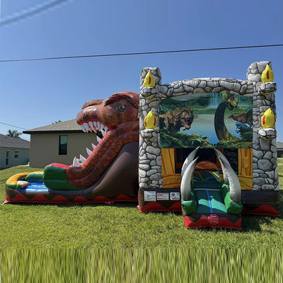 Party Rentals Must-Have Customize Accepted Jurassic Dinosaur Theme Commercial PVC Inflatable Bounce House with Slide