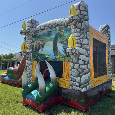 Party Rentals Must-Have Customize Accepted Jurassic Dinosaur Theme Commercial PVC Inflatable Bounce House with Slide