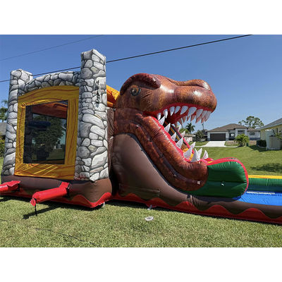 Party Rentals Must-Have Customize Accepted Jurassic Dinosaur Theme Commercial PVC Inflatable Bounce House with Slide