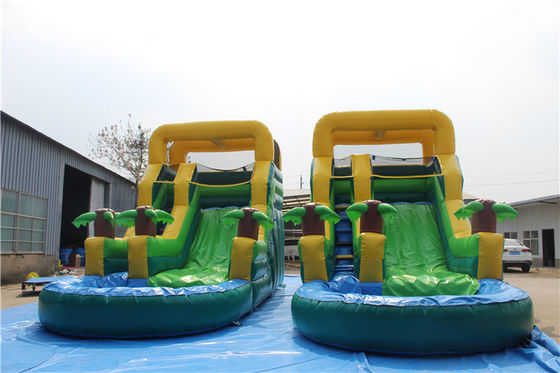 Indoor Double-layer Reinforced PVC Palm Tree Inflatable Double Slide Water Slide with Pool for Kids and Adults