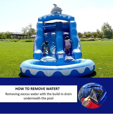 Gray Little Whale Inflatable Water Slide with Blue Ocean Water Pool and Blower Included