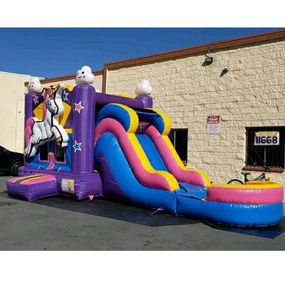Unisex PORTABLE 3D Rainbow Unicorn Inflatable Bounce House with Slide n combo waterslide