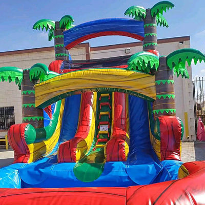 Portable Fun Guaranteed with Small Tropical Inflatable Waterslide Combo Bounce House