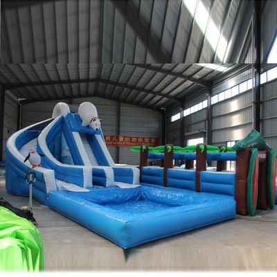 Park Polar Bear Series Inflatable Water Slide with Swimming Pool Made of Oxford Cloth