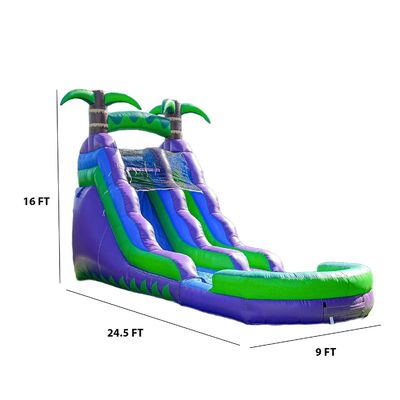 25FT Inflatable Water Slide with Water Pool and Palm Tree Pattern Large Bounce House