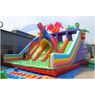 Commercial Spiderman Bounce House Obstacle Combo Castle Inflatable Bouncer Water Slide