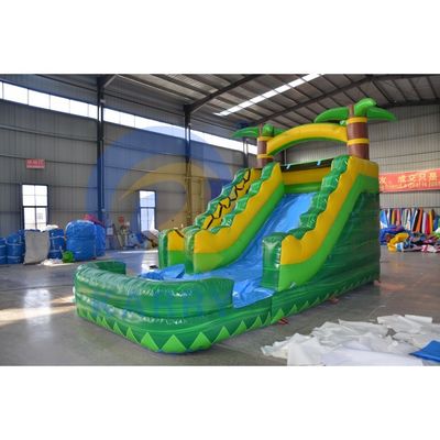 6*3 Optional Sizes Fun Green Palm Tree Inflatable Waterslide Combo Bounce House with Pool