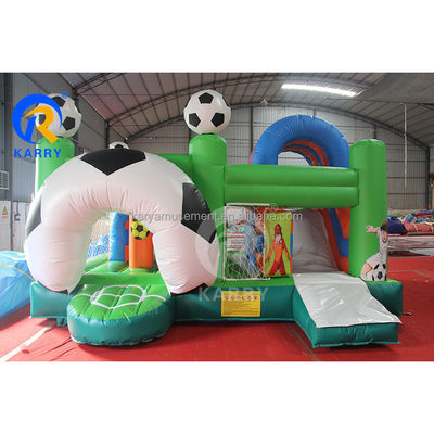 Jump Slide and Score PVC Inflatable Bouncer House Combo for Unisex Soccer Enthusiasts