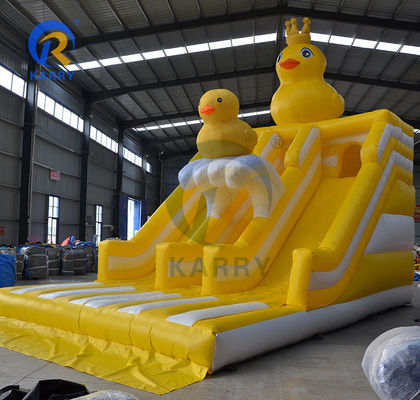 Unisex Little Yellow Duck Theme Jumping Castle Double Slides for Children's Park