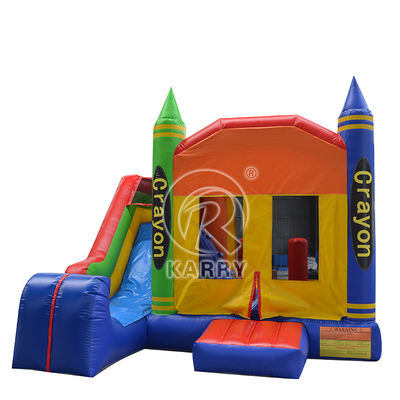 Blower-Equipped Inflatable Crayon Bounce House with Side Slide and Customizable Design