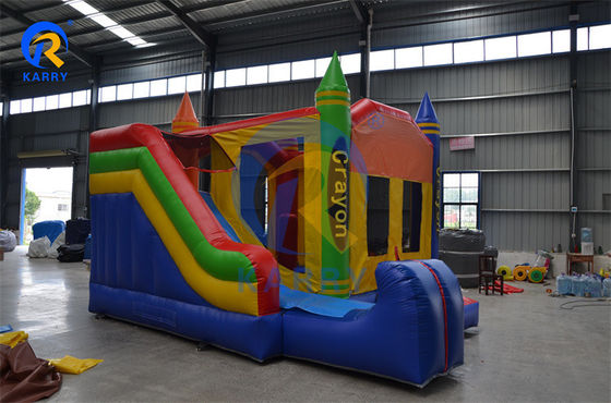 Blower-Equipped Inflatable Crayon Bounce House with Side Slide and Customizable Design