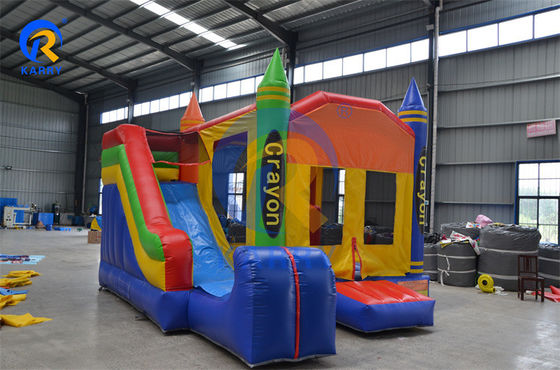 Blower-Equipped Inflatable Crayon Bounce House with Side Slide and Customizable Design