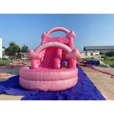 Unisex Mega Pink Inflatable Water Slide with Water Pool and Bounce House Combo All-In-One
