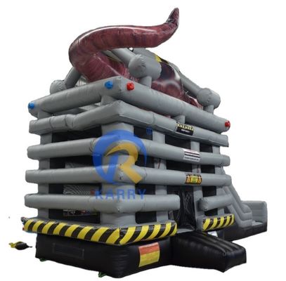 Amusement Park Equipment Caged Beast Bouncy Castle Inflatable Bounce House with Slide