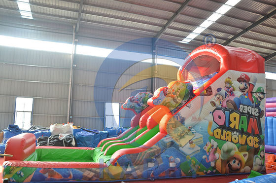 Cartoon Mario Inflatable Double Slide for Jumping and Swimming Max Capacity 100-500kg