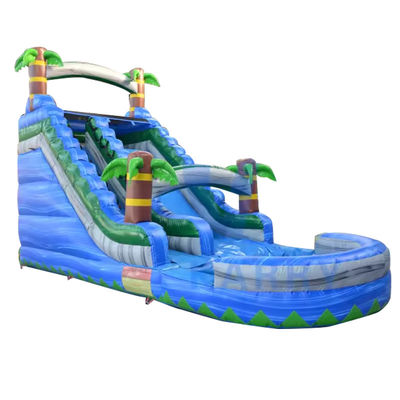 Unisex Residential Backyard Blue Palm Tree Water Slide Inflatable with Swimming Pool
