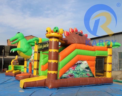 Features PORTABLE Children's Party Jumping Bouncy Castle with Slide in Dinosaur Theme