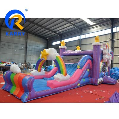 PVC Rainbow Unicorn Inflatable Bouncer House with Inflatable Pool Slide and 3 in 1 Game