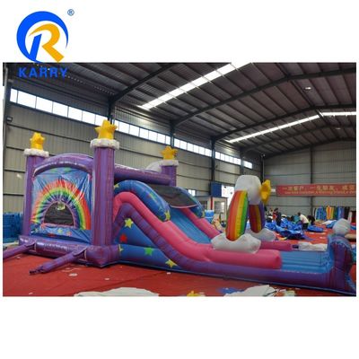 PVC Rainbow Unicorn Inflatable Bouncer House with Inflatable Pool Slide and 3 in 1 Game