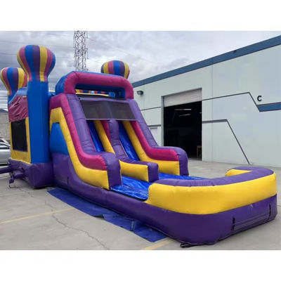 Dual Lane Inflatable Slide and Jumping Bouncy Castle for Children's Pink Hot Air Balloon Bounce House