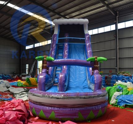 2023 Promotion Steep Landslide Magic Palm Tree Water Purple Slide Inflatable with Pool