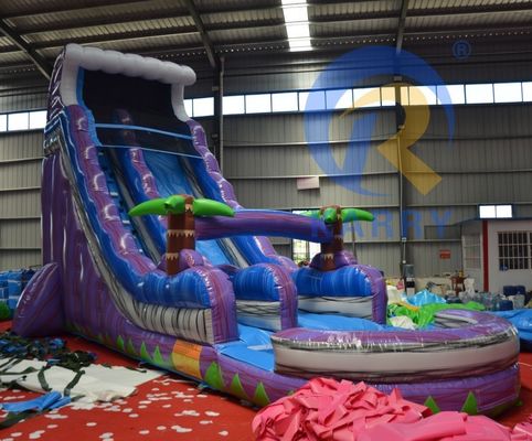 2023 Promotion Steep Landslide Magic Palm Tree Water Purple Slide Inflatable with Pool