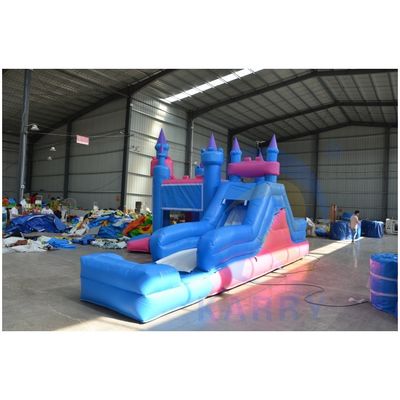 Unisex Customized Inflatable 3 in 1 Castle with Frozen Theme Blue Color and Long Slide
