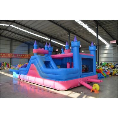 Unisex Customized Inflatable 3 in 1 Castle with Frozen Theme Blue Color and Long Slide