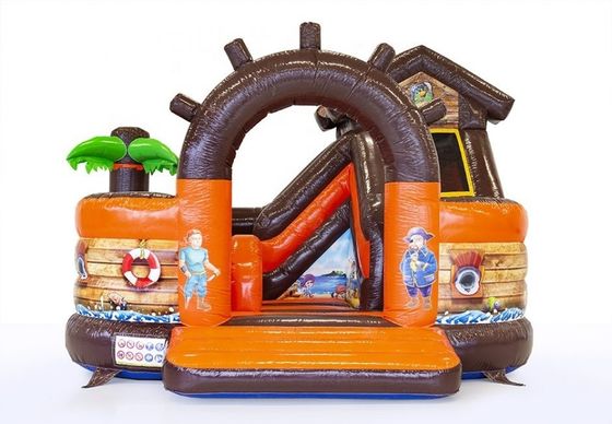 Inflatable Pirate Ship Theme Bouncy Castle with Slide and Customized Logo Acceptable