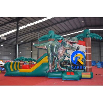 Features Kids Outdoor Playground Dinosaur Inflatable Bouncy Castle with Slide Wet Dry