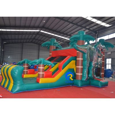 Features Kids Outdoor Playground Dinosaur Inflatable Bouncy Castle with Slide Wet Dry