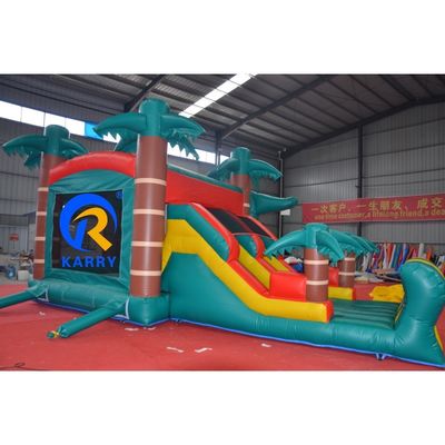 Features Kids Outdoor Playground Dinosaur Inflatable Bouncy Castle with Slide Wet Dry