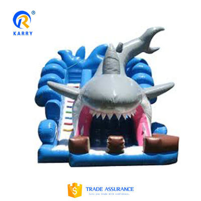 CE Blower and Repair Included Outdoor Blue Shark Inflatable Water Slide with Swimming Pool