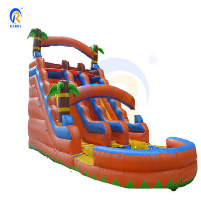Water Spray Palm Tree Slide Inflatable Combo Pool and Double Slide for Children's Play
