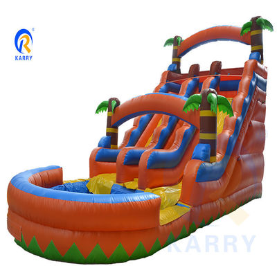 Water Spray Palm Tree Slide Inflatable Combo Pool and Double Slide for Children's Play