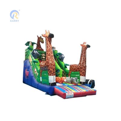 Inflatable Double Slide Safari Animal Theme Bouncy Slide with Mighty Giraffe and More