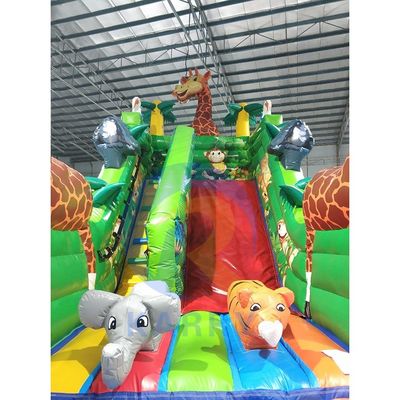 Inflatable Double Slide Safari Animal Theme Bouncy Slide with Mighty Giraffe and More
