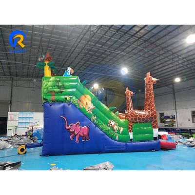 Inflatable Double Slide Safari Animal Theme Bouncy Slide with Mighty Giraffe and More