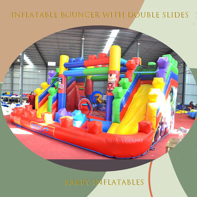 PVC 23ft Crossover Building Block Castle Inflatable Bounce House with Slide and Blower