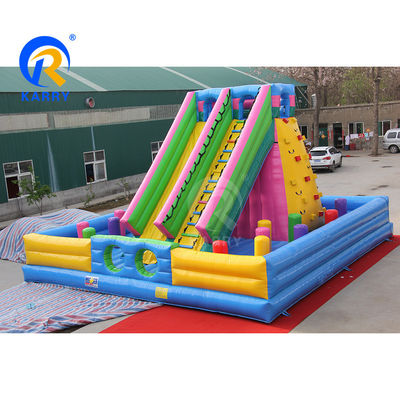 Customized Color Outdoor Inflatable Dry Slide with Double Lane and Rock Climbing Wall