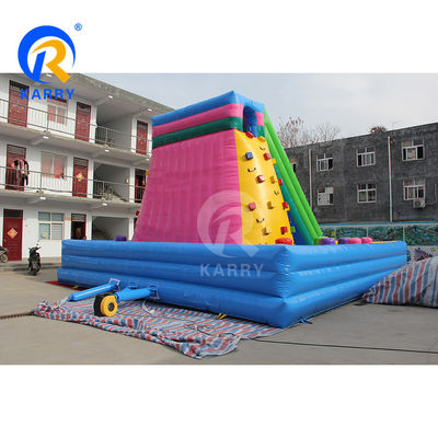Customized Color Outdoor Inflatable Dry Slide with Double Lane and Rock Climbing Wall