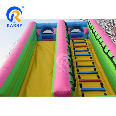 Customized Color Outdoor Inflatable Dry Slide with Double Lane and Rock Climbing Wall
