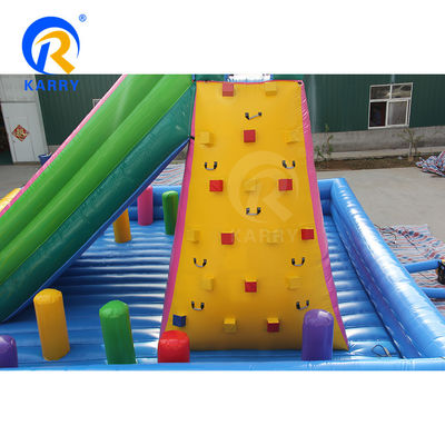 Customized Color Outdoor Inflatable Dry Slide with Double Lane and Rock Climbing Wall