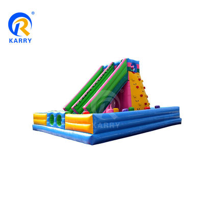 Customized Color Outdoor Inflatable Dry Slide with Double Lane and Rock Climbing Wall