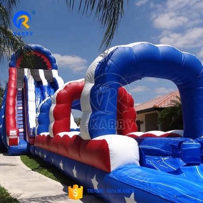 Outdoor Commercial Inflatable Water Slide with USA Flag Style and Super Long Slip Lane